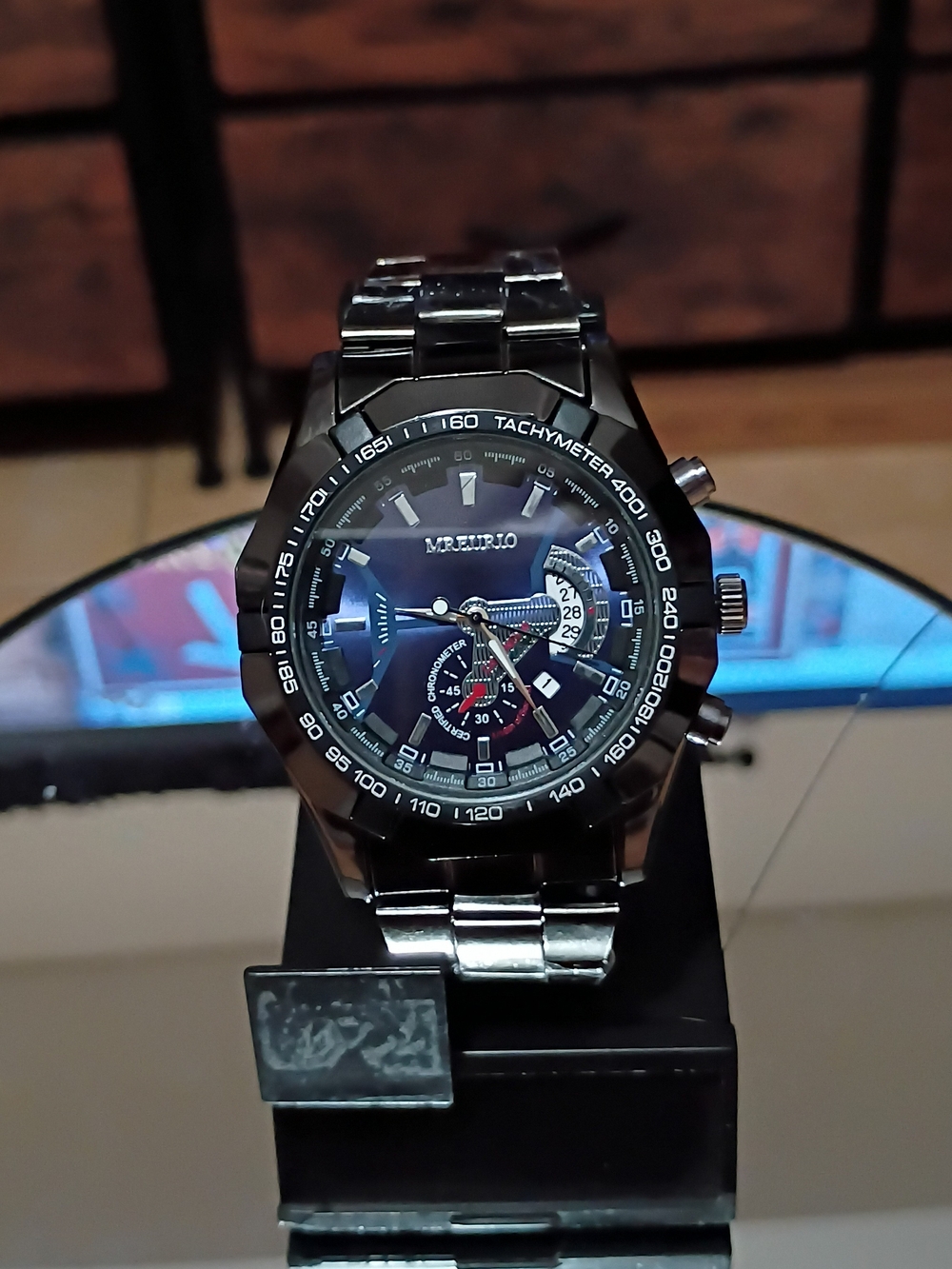 MREURRO Men’s Black Stainless Steel Tachymeter Watch